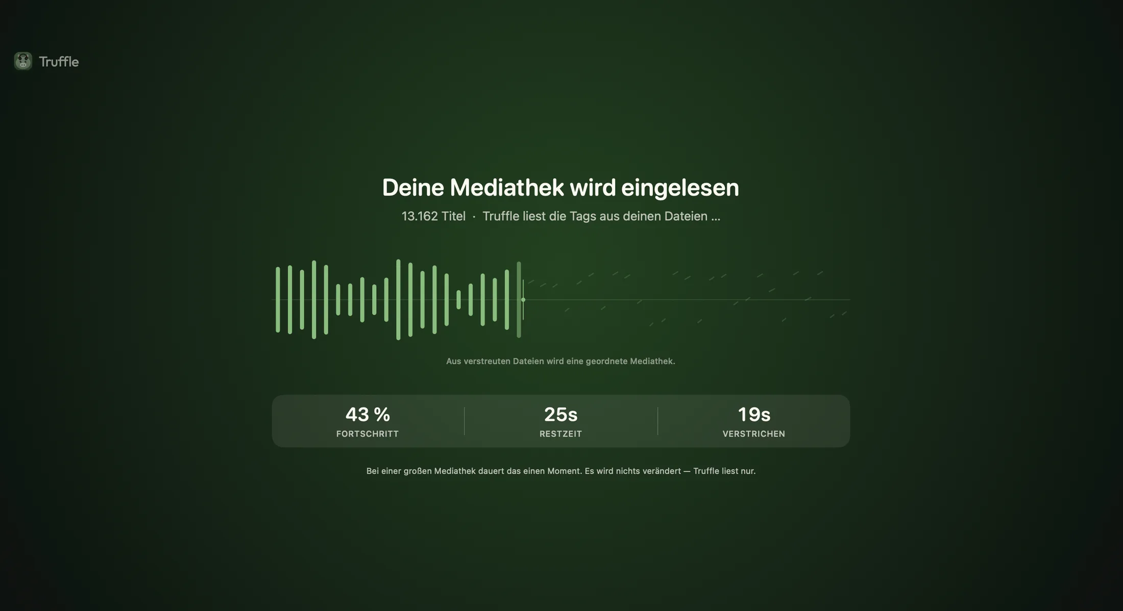 Einlesen der Mediathek bei Truffle